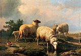 Sheep And A Chicken In A Landscape by Eugene Verboeckhoven